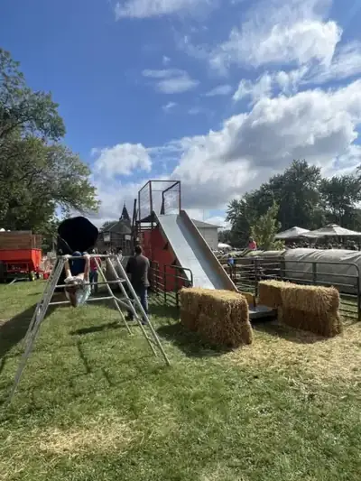 The big metal slide and monkey bars